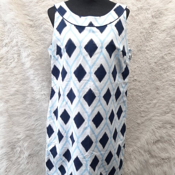 Talbots Women's White & Blue Linen Blend Dress Lkat Diamond Shift Size 12 - Picture 1 of 6